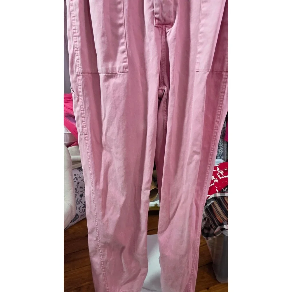 Pistola Pink Cotton Utility Jumpsuit Short Sleeve Wide Leg Suit Small - Picture 6 of 9